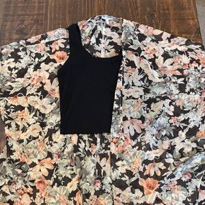 Floral Kimono with Black Tank Top
